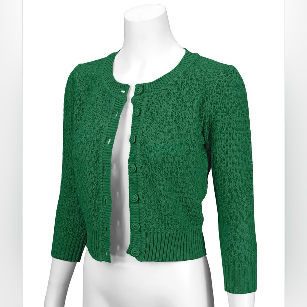 🌷Ye Mak Crop Women's Kelly Green Cardigan Sweater